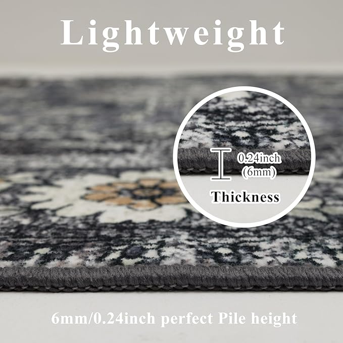 9x12 Area Rug Living Room Rugs, Stain Resistant Washable Rug, Vintage Large Non-Slip Backing, Low Pile Lightweight Print Rug for Bedroom Dinning Room Home Office (Tan/Gray)