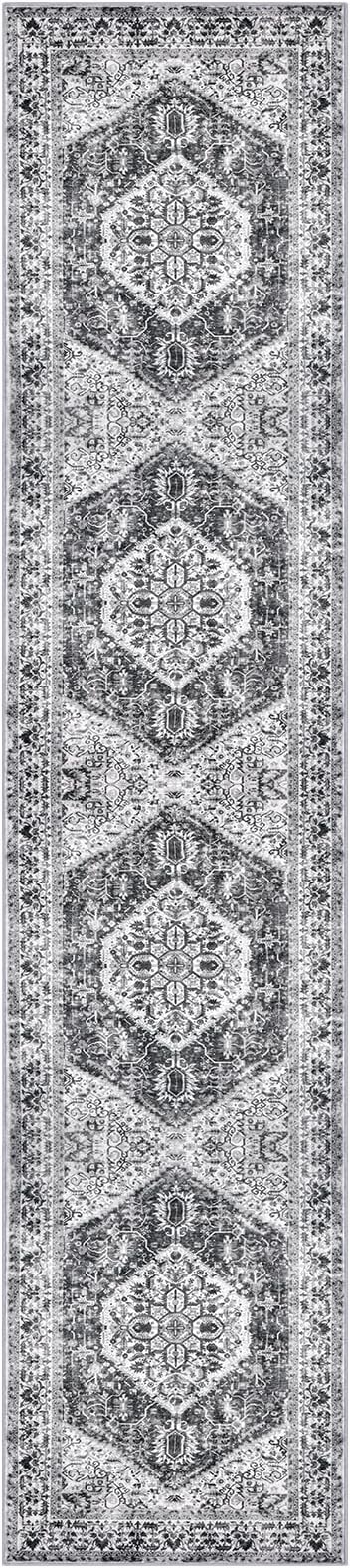 KOZYFLY Long Runners for Hallways 2x10 Ft Washable Kitchen Runner Rug Boho Runner Rug for Entryway Indoor Printed Faux Wool Stair Runner Floor Carpet for Stair Kitchen Hall, Grey