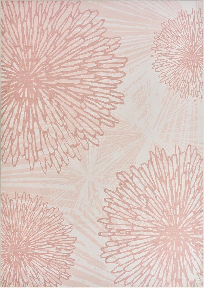 WITSHOCK Pink Rugs 10x12 for Bedroom Girls,Floral Modern Distress Print Pattern Carpet for Living Room Dining Room,Stain Resistant Anti Slip Backing Rugs for Kids Room Nursery Playroom,Light Pink