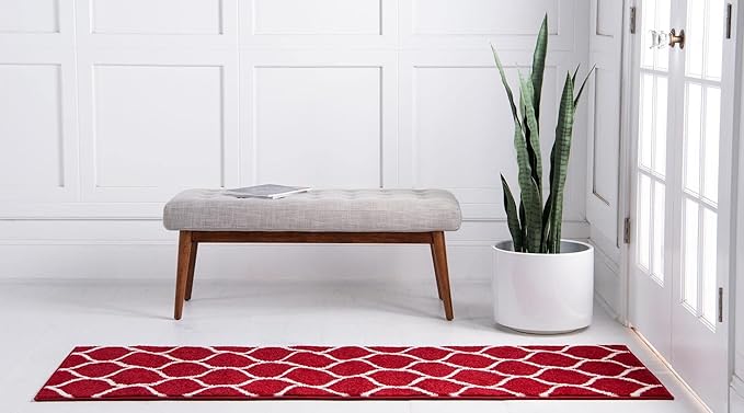 Rugs.com Lattice Frieze Collection Rug – 2' x 6' Runner Red Medium Rug Perfect for Living Rooms, Large Dining Rooms, Open Floorplans