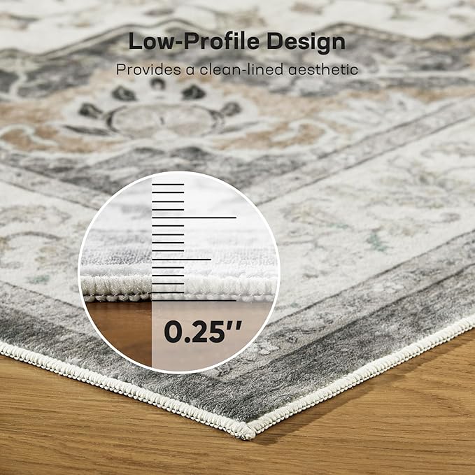 Marsail 6x9 Machine Washable Area Rug, Soft & Slip-Resistant Large Area Rug with Reinforced Bound Edges, Vintage Short-Pile Washable Rug with Floral Pattern for Living Room, Dinning Room and Bedroom