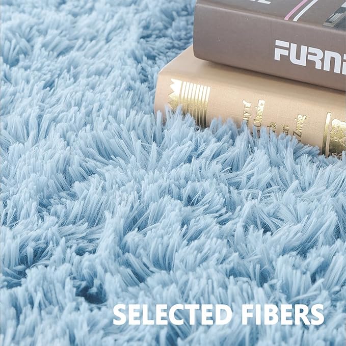 Beglad Fluffy Area Rugs 3 x 5 Feet, Modern Minimalist Style Shag Rugs, Non-Slip Indoor Carpet Soft Rugs for Bedroom, Living Room, Cobalt Blue