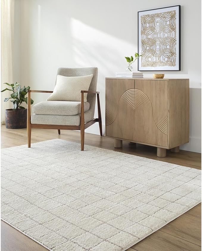 Livabliss x Our PNW Home Cascade Minimalist Grid Area Rug, 2'7" x 12', Grid Ivory/Taupe