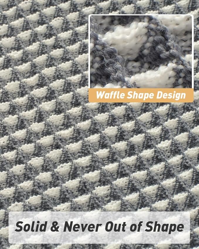 Upgraded Waffle Bath Mat, Super Absorbent Non Slip Bath Mats for Bathroom Floor, Machine Washable Bathroom Rugs with Tassels, Rubber Backed Bathroom Mats, Ultra Soft, 20" x 32",DarkGrey & Cream