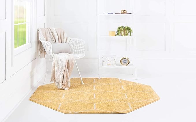 Unique Loom Trellis Frieze Collection Area Rug - Geometric (7' 10" Octagon, Yellow/ Ivory)