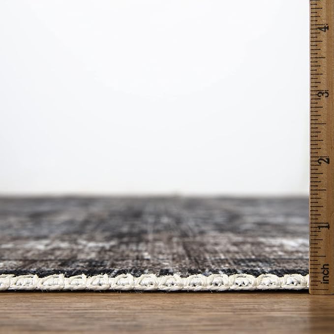 Bloom Rugs Washable Non-Slip 10 ft Runner - Black/Brown Traditional Runner for Entryway, Hallway, Bathroom, and Kitchen - Exact Size: 2.5' x 10'
