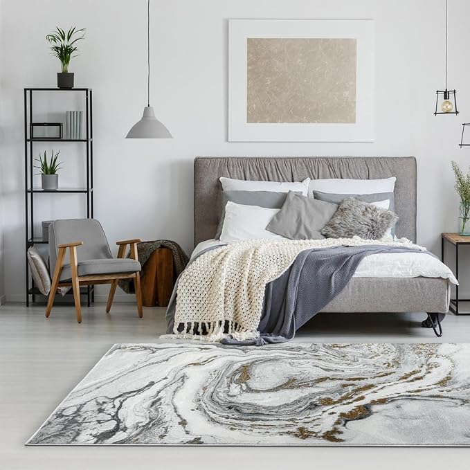 LUXE WEAVERS Marble Effect Abstract Gray 8x10 Area Rug