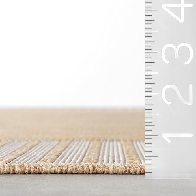 Nuloom Asha Tan/Ivory, 9'6" x 12', Casual, Striped Border, Soft and Cozy, High Traffic, Stain Resistant, Easy Clean, Durable Area Rug for Indoor/Outdoor Patio, Deck, Porch, Garden, Courtyard