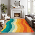 70s Rugs for Bedroom -Retro 70s Rug, 5x6 ft, Vintage Abstract Wave Area Rug, Colorful Groovy Washable Non-Slip Stain Resistant Carpet, Retro Swirl Striped Home Decor & Gifts
