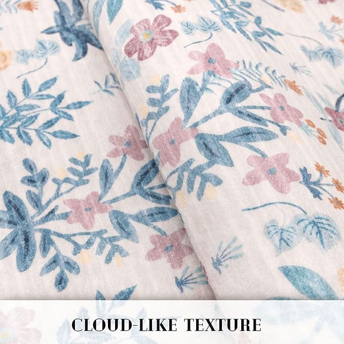 Boho Floral Machine Washable Runner Rug 2x6, Blush Pink Kitchen Runner Rug Non-Slip, Super Thin Hallway Rug Runner Printed Faux Wool Soft Carpet for Entryway Bedroom Laundry Indoor