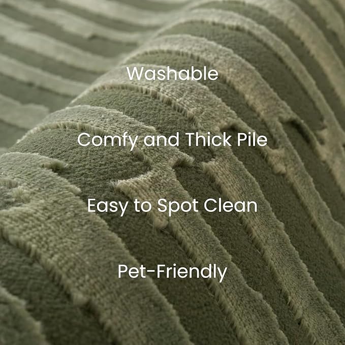 Revival Rugs Soloba 6'7"x9' Washable Area Rug for Living Room Bedroom - 100% Recycled Oeko-TEX Certified, Medium Pile, Green