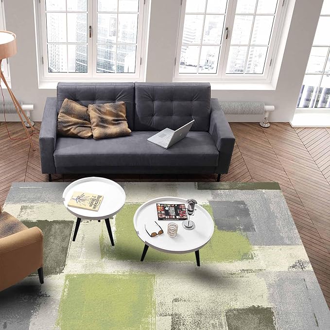 Sage Green Rectangular Area Rugs for Living Room Bedroom 2.8 x 5 ft Abstract Paint Texture Modern Art Non-Shedding Soft Low Pile Rug Non Slip Washable Rug for Nursery Entryway Playroom
