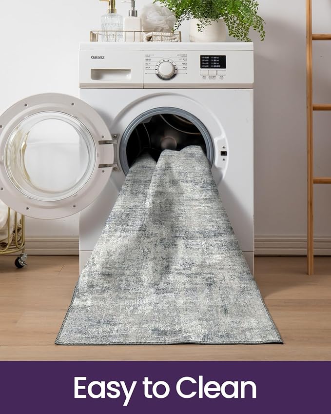 DEXI Hallway Runner Rug 3x12, Modern Abstract Non Slip Thin Soft Runners Carpet, Stain Resistant Washable Indoor Rug for Hallway Entryway Kitchen Laundry Room Living Room, Blue