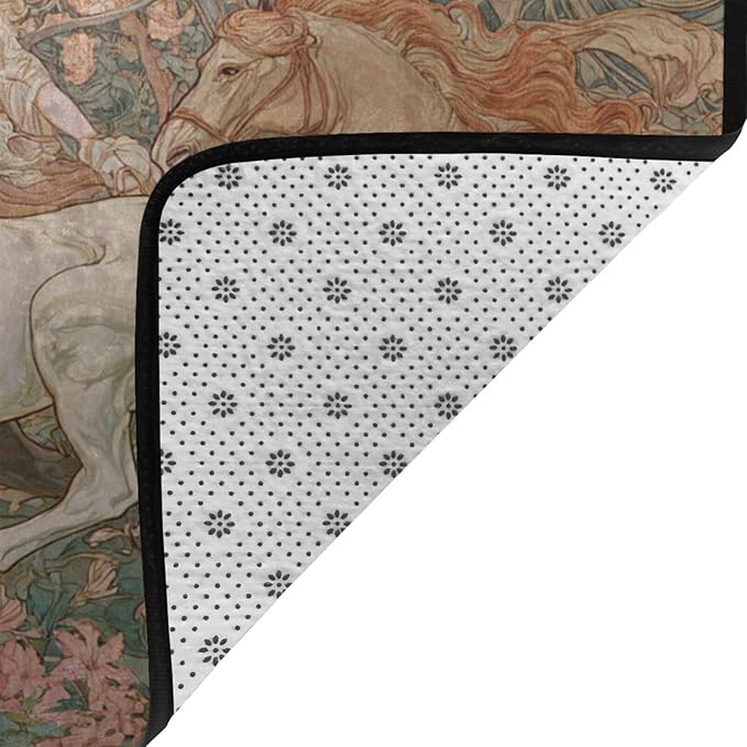 Horse Western Boho Ethnic Style Area Rug Washable Outdoor Rugs Anti-Slip Soft Carpet Entryway Indoor Door Mat for Bedroom,Living Room,Porch,Terrace and Entrance Decor 5'x 4'