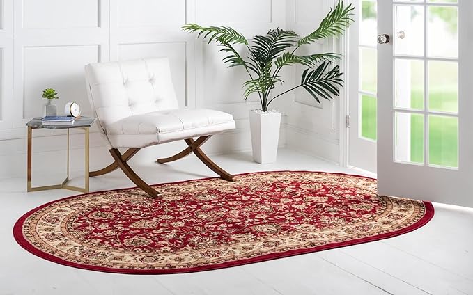 Unique Loom Sialk Hill Collection Area Rug - Washington (3' 3" x 5' 3" Oval Burgundy/Cream)
