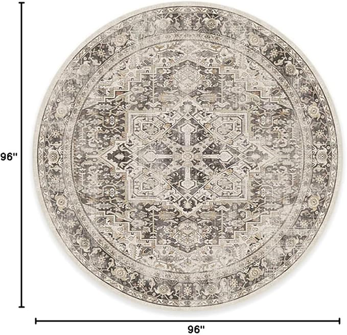 RUGGABLE Washable Vintage Area Rug – Kamran Hazel 8 ft Round, Stain-Resistant, Non-Slip – Large Machine Washable Rugs for Living Room, Bedroom, Hallway, Entryway & Office–with Cushioned Pad