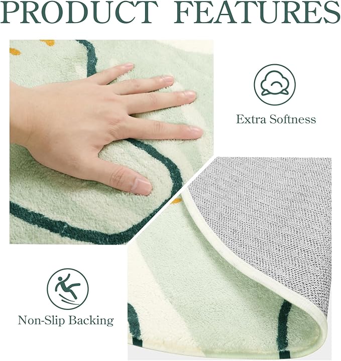 Lahome Green Botanical Print Washable Rugs - 5x7 Area Rugs for Living Room Boho Throw Large Bedroom Kitchen Rug Non-Slip Low-Plie Entryway Rug Floor Mat Carpet for Dining Laundry Room Office Rug