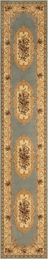 Rugs.com Chateau Collection Rug – 3' x 16' 5 Runner Light Blue Medium Rug Perfect for Hallways, Entryways