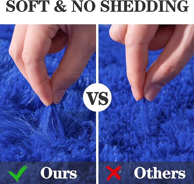 Soft Fluffy Area Rug for Bedroom, Blue Fuzzy Shaggy Oval Throw Rugs for Bedside, Non-Slip Cozy Plush Shag Carpet for Boys Kids Room Nursery Dorm Living Room, 2.6 x 5.3 Feet