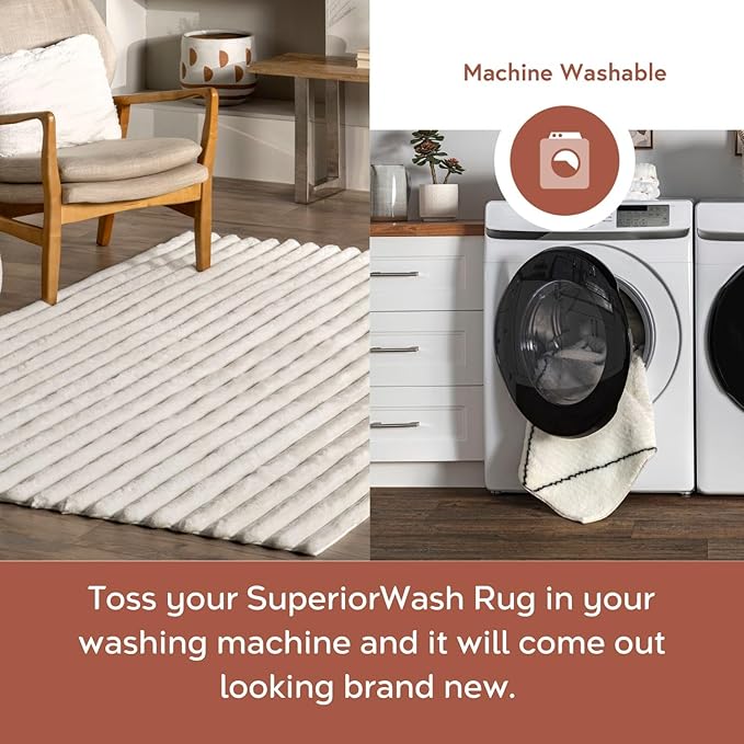 Nuloom SuperiorWash Collection Kai Off-White, 5' x 8', Fluffy and Cozy, High Traffic, Stain Resistant, Easy Clean, Durable Washable Area Rug for Bedroom, Living Room, Dining, Den, Foyer, Entryway