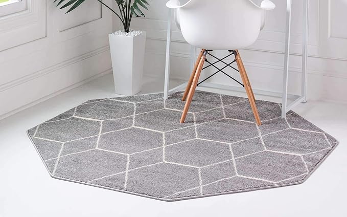Unique Loom Trellis Frieze Collection Area Rug - Geometric (7' 10" Octagon, Light Gray/ Ivory)
