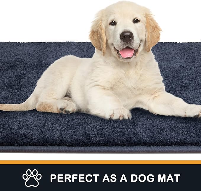 PURRUGS Dirt Trapping Door Mat 31.5" x 70", Non-Slip Machine Washable Entry Rug, Shoe Scraper, Dog Doormat, Super Absorbent Welcome Mat for Front & Back Door, Muddy Shoes & Paws, Navy Blue
