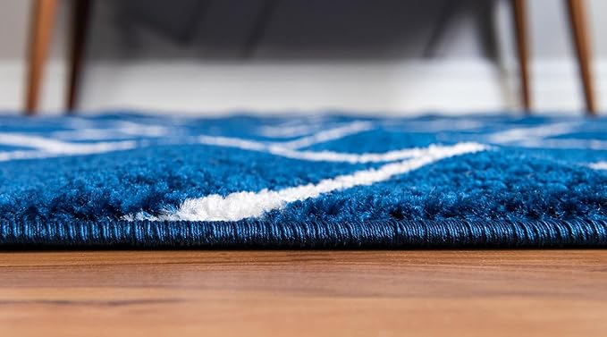 Rugs.com Lattice Frieze Collection Rug – 5' x 8' Oval Navy Blue Medium Rug Perfect for Living Rooms, Large Dining Rooms, Open Floorplans