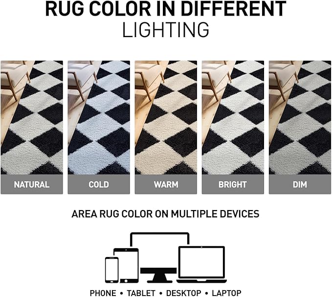 Rugshop Diamond Wave Pattern Shag Area Rug Anthracite Dark Gray 4' x 6' Ideal for Small Living Rooms, Offices, or Beside The Bed
