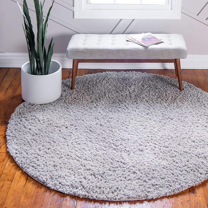 Unique Loom Davos Shag Collection Area Rug - Solid (7' 10" Round, Sterling)