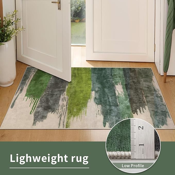 Ciicool Modern Abstract Green Rug for Living Room, 8'x10' Machine Washable Area Rug Non-Slip Rug, Low-Pile Contemporary Indoor Dining Floor Carpet for Bedroom Office Under Table Home Decor