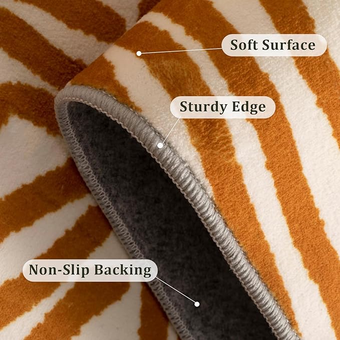 YIHOUSE Orange Rug for Living Room, 8×10 Modern Abstract Area Rug, Geometric Contemporary Wave Striped Rugs for Playroom Nursery, Washable Nonslip Large Rug for Bedroom Dining Room