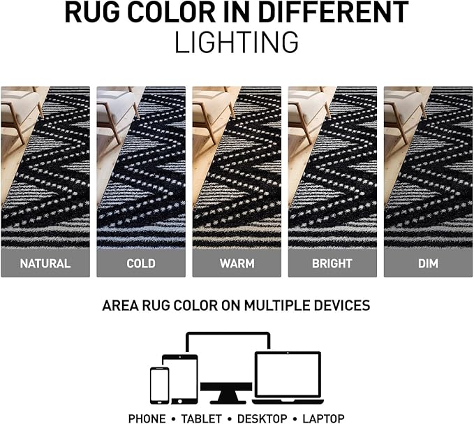 Rugshop Geometric Shag Area Rug Anthracite Dark Gray and White 5' x 7' Great for Bedrooms, Living Rooms, or Under Coffee Tables