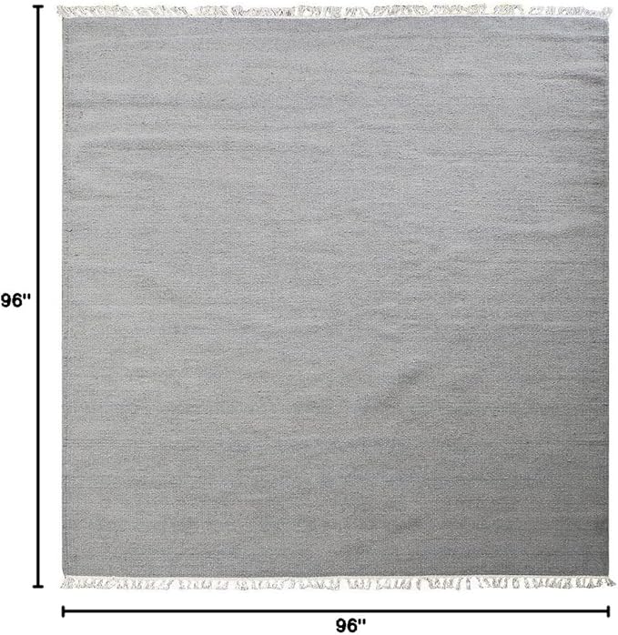 Rugsotic Carpets Hand Woven Flat Weave Kilim Wool ECO-Friendly Area Rugs - 8'x8', Square Shape, Silver Color, Solid Plain Design, Low Pile Handmade Area Rugs for Living Room, Bed Room (D00111)