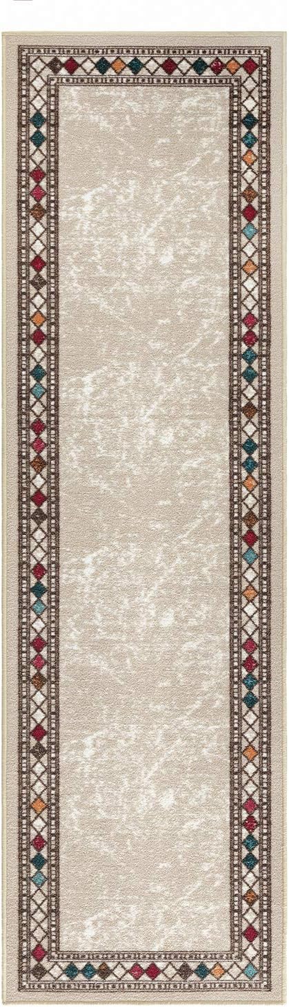 Antep Rugs Alfombras Modern Bordered 2x10 Non-Skid (Non-Slip) Low Profile Pile Rubber Backing Indoor Area Runner Rugs (Beige, 2' x 10')