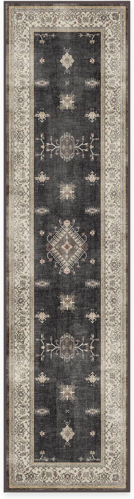 RUGGABLE Washable Vintage Runner Rug – Verena Dark Wood 2.5x10, Stain-Resistant, Non-Slip Hallway Runner – Machine Washable Rug for Hallway, Entryway, Living Room & Kitchen–with Cushioned Pad