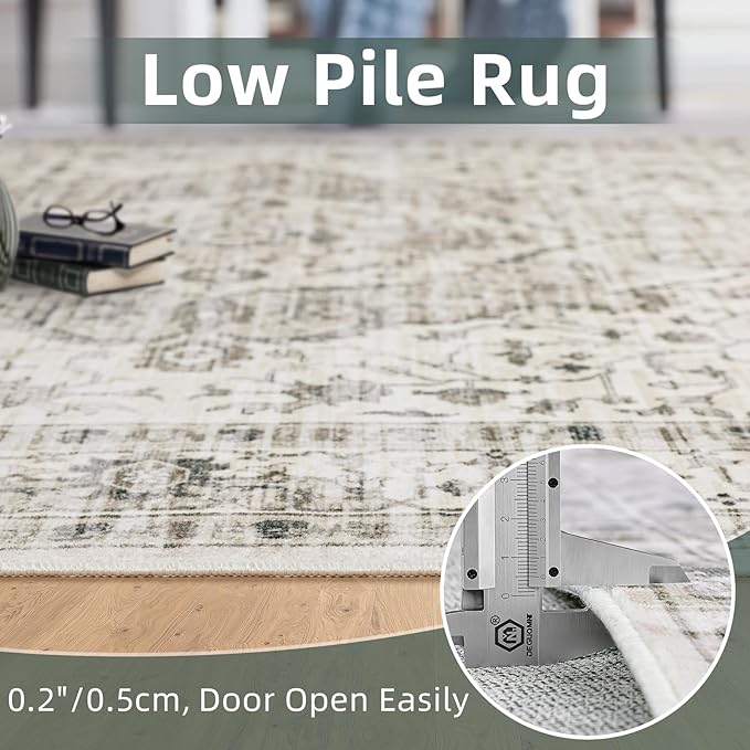 3x7 Runner Rugs for Hallway Non-Slip Hallway Runner Rug with Rubber Backing Washable Rug Runner for Kitchen Bedroom Vintage Distressed Carpet (Border Cream)