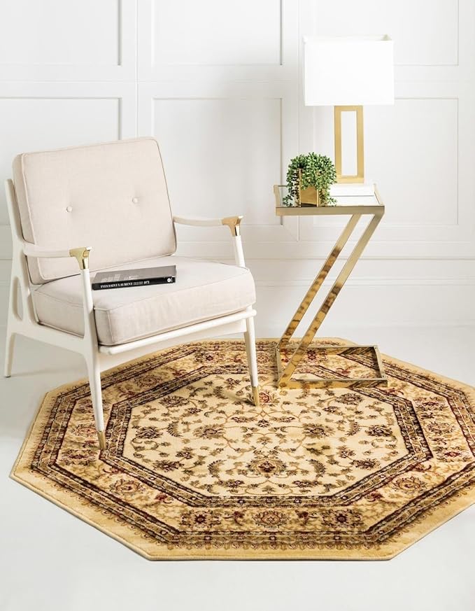 Unique Loom Voyage Collection Traditional Oriental Classic Area Rug (7' 11 x 7' 11 Octagonalal, Ivory/Gold)