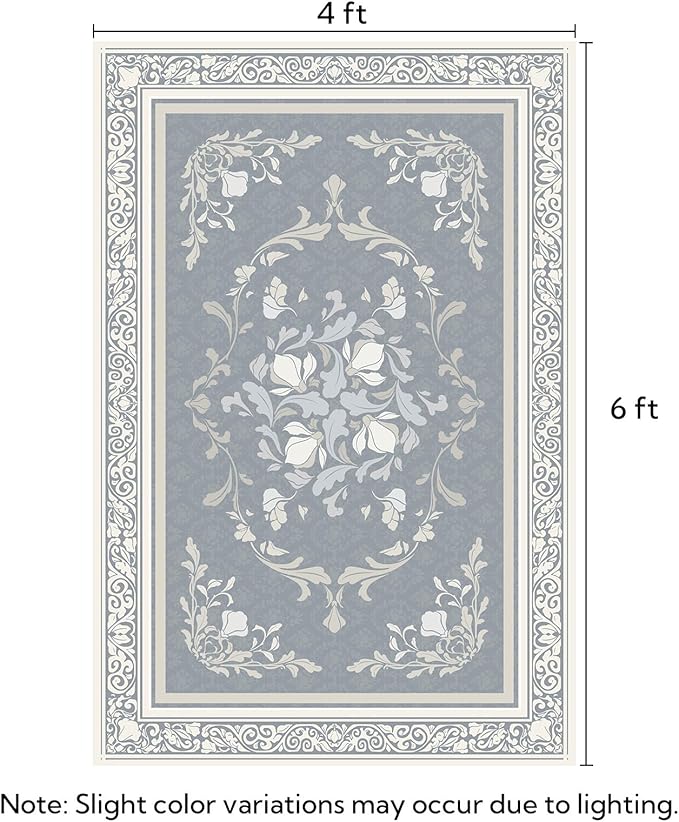 SOULFUL Medium Pile 4x6 Rugs for Living Room - Cozy Soft Underfoot Area Rug - Greige Boho Floral - Washable Non-Slip - Perfect for Bedroom Kids Room Under Dining Table Office