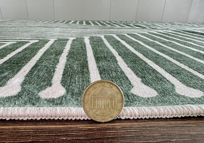 GLN Rugs Contemporary Collection - Machine Washable Area Rug, Contemporary Washable, Non Slip, Low Pile Chenille Rug, Living Room, Bedroom, Kitchen Rug (3' x 5' Beige Green)