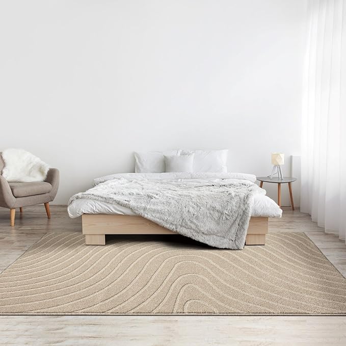 LUXE WEAVERS Modern Geometric Wave Beige 4x6 Area Rug