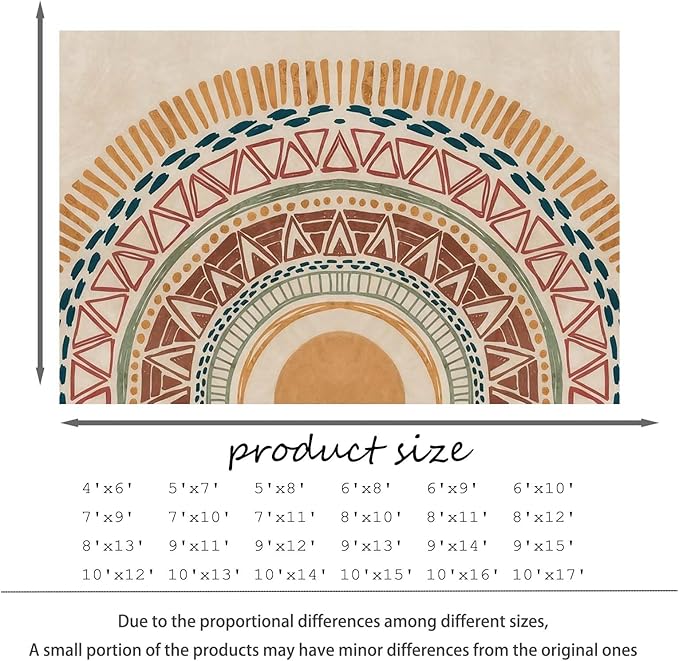 Colorful Geometric Sun Rug, Sun Pattern Rug, Geometric Area Rugs, Colorful Abstract Rugs, Washable Boho Carpet for Living Room, Bedroom, Dining Room, Office (9' x 12'(Rectangular))