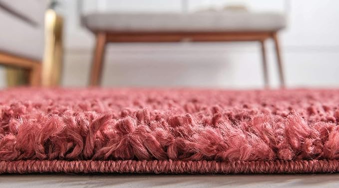 Unique Loom Davos Shag Collection Area Rug - Solid (4' 1" Round, Poppy)