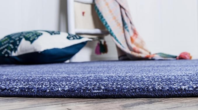 Rugs.com Angelica Collection Rug – 8 Ft Round Navy Blue Medium Rug Perfect for Kitchens, Dining Rooms