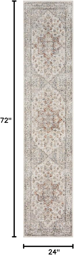 Nourison Home Astra Machine Washable Grey Multicolor 2' x 6' Area Rug - Easy Clean, Non Shedding, Bed Room, Living Room, Dining Room, Kitchen (6' Runner)