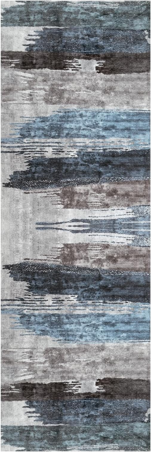Ciicool 2x5 Washable Runner Rug, Modern Abstract Hallway Rugs Runner, Non-Slip Thin Accent Rug Lightweight Navy Grey Print Distressed Carpet for Laundry Entryway Bedroom Kitchen Bathroom Indoor