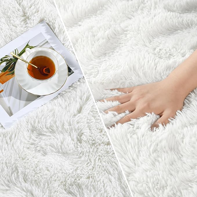 Shag Area Rug, 4 X 6 Plush Fuzzy Rugs for Living Room, Ultra Soft Fluffy Furry Rug for Bedroom, Indoor Carpet Nursery Rugs for Kids Room Home Decor, White