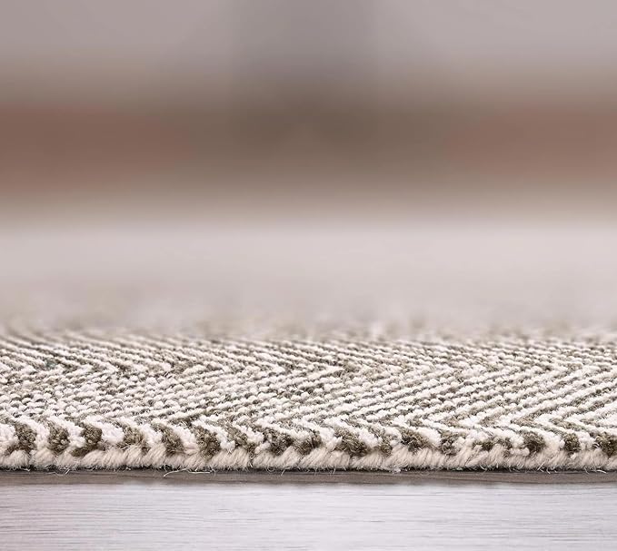 Modern Herringbone Chevron Collection Handcrafted Wool Area Rug - Durable, Zigzag Pattern, for High Traffic, Contemporary Design for Living Room, Bedroom, Dining Room Decor (Dark Olive, 5' x 8')