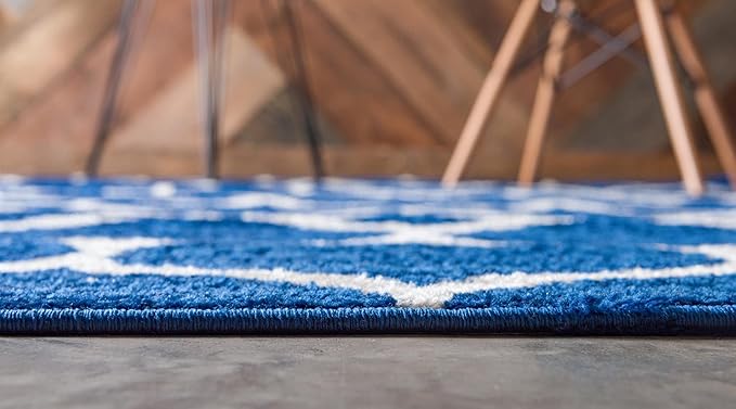 Rugs.com Lattice Frieze Collection Rug – 3' 3 x 5' 3 Navy Blue Medium Rug Perfect for Living Rooms, Large Dining Rooms, Open Floorplans