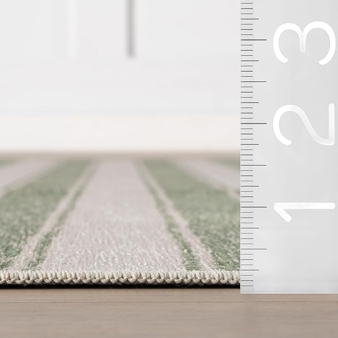 Dash & Albert Xaren Green Machine Washable Rug, 6 X 9 Feet, Green/Grey Stripe Pattern