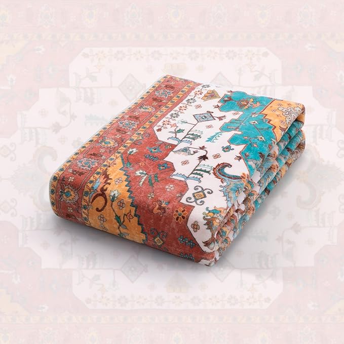 SERISSA Boho Washable Runner Rug, 2'6"x8' Non-Slip Vintage Orange Hallway Kitchen Runner Rug Ultra Soft Print Distressed Floor Carpet for Bedroom Bathroom Laundry Living Room